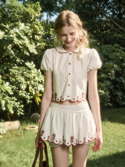 Lace Embroidery Airy Shirt &amp; Skirt Set - CHINASQUAD