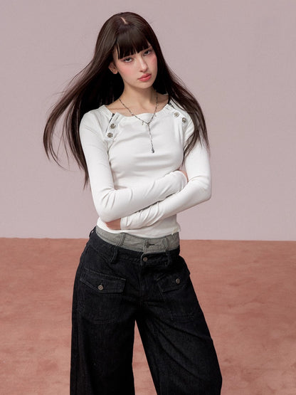 Embellished Fitted Long-Sleeve T-Shirt