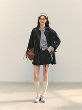 Black H-shaped Cuff Checkered Spliced Leather Jacket - CHINASQUAD