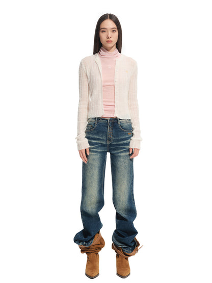 Alpaca Mohair Slim Fit Hollow-out Knit Blouse - CHINASQUAD