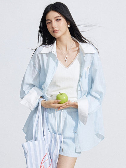 Layered Shirt and Shorts Two-Piece Set