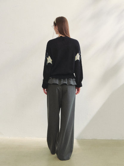 Single-breasted Star Argyle Knit Cardigan - CHINASQUAD