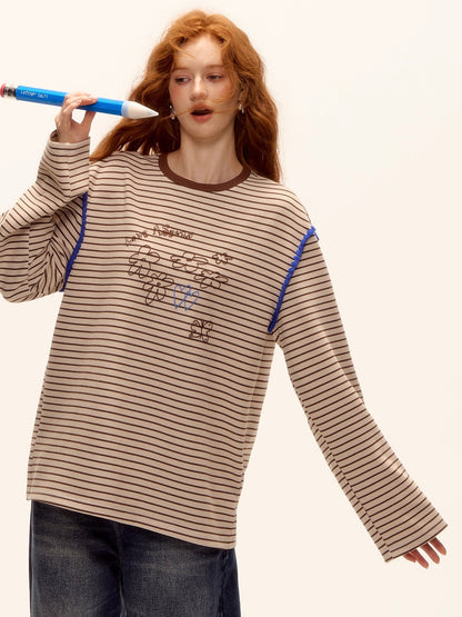 Striped Contrast Embroidered Shell T-Shirt
