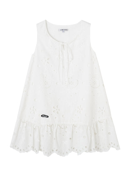 White 3D Embroidered Sleeveless Dress