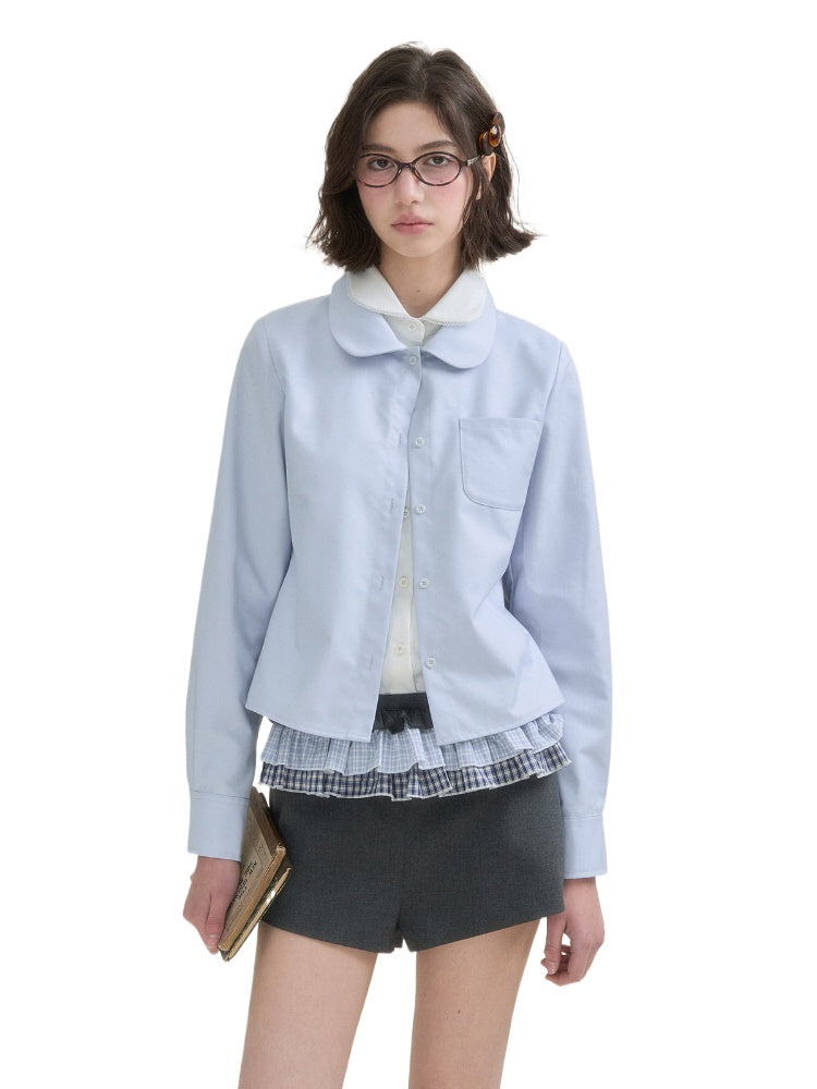 Blue Faux Two-Piece Long Sleeve Shirt