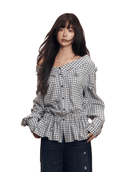 One-Shoulder Convertible Waist-Cinched Shirt