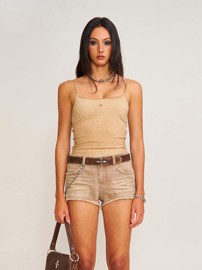 Vintage Storm Fade Dye Long Camisole Wild Horse Brown