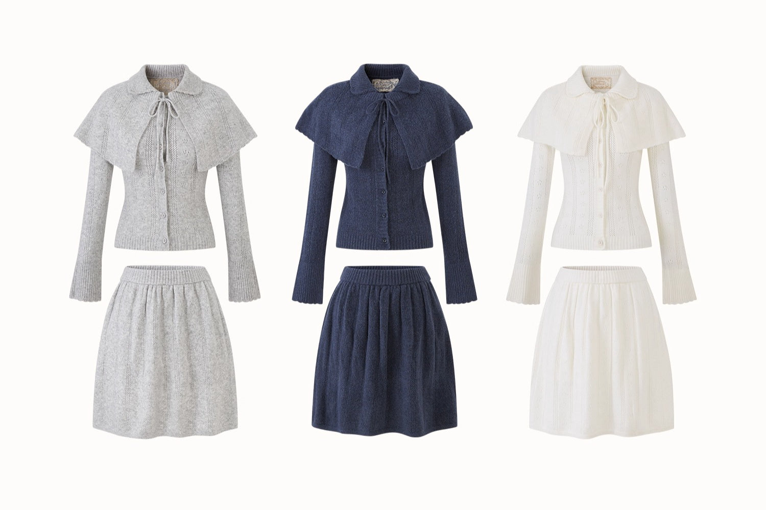 Snow Library Wool Knit Cape Cardigan &amp; Skirt Set