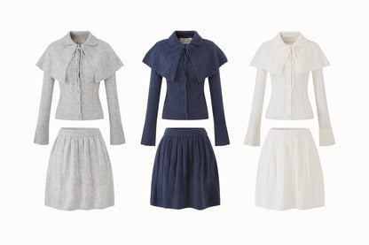 Snow Library Wool Knit Cape Cardigan &amp; Skirt Set