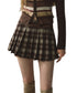 Red & Coffee Plaid Pleated Mini Skirt - CHINASQUAD