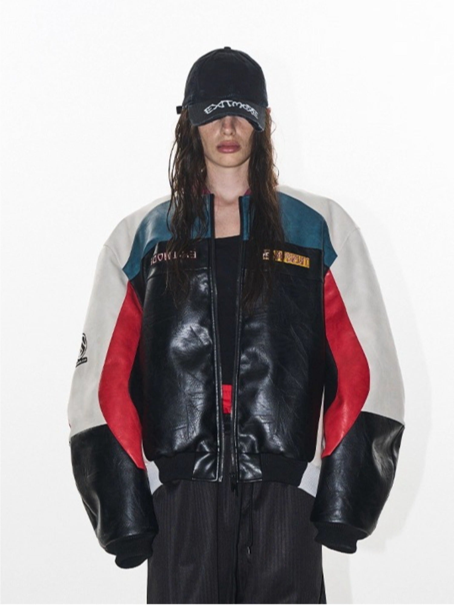 Color-Block Embroidered Moto Padded Jacket