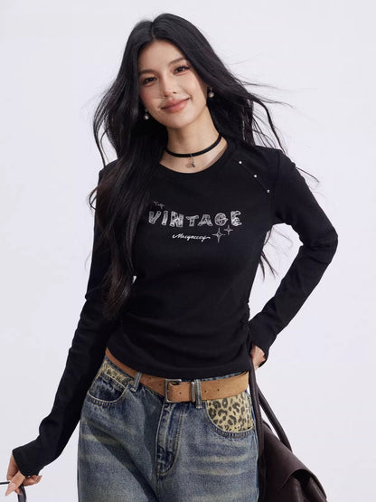 Letter-Print Slim-Fit Long-Sleeve T-Shirt