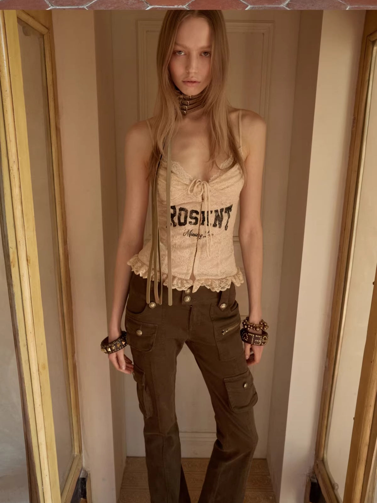 Washed Utility Low-Rise Flared Pants