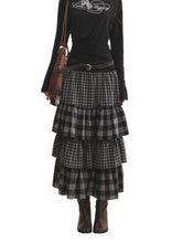 Plaid Patchwork Lace Waist Layered Cake Skirt - CHINASQUAD