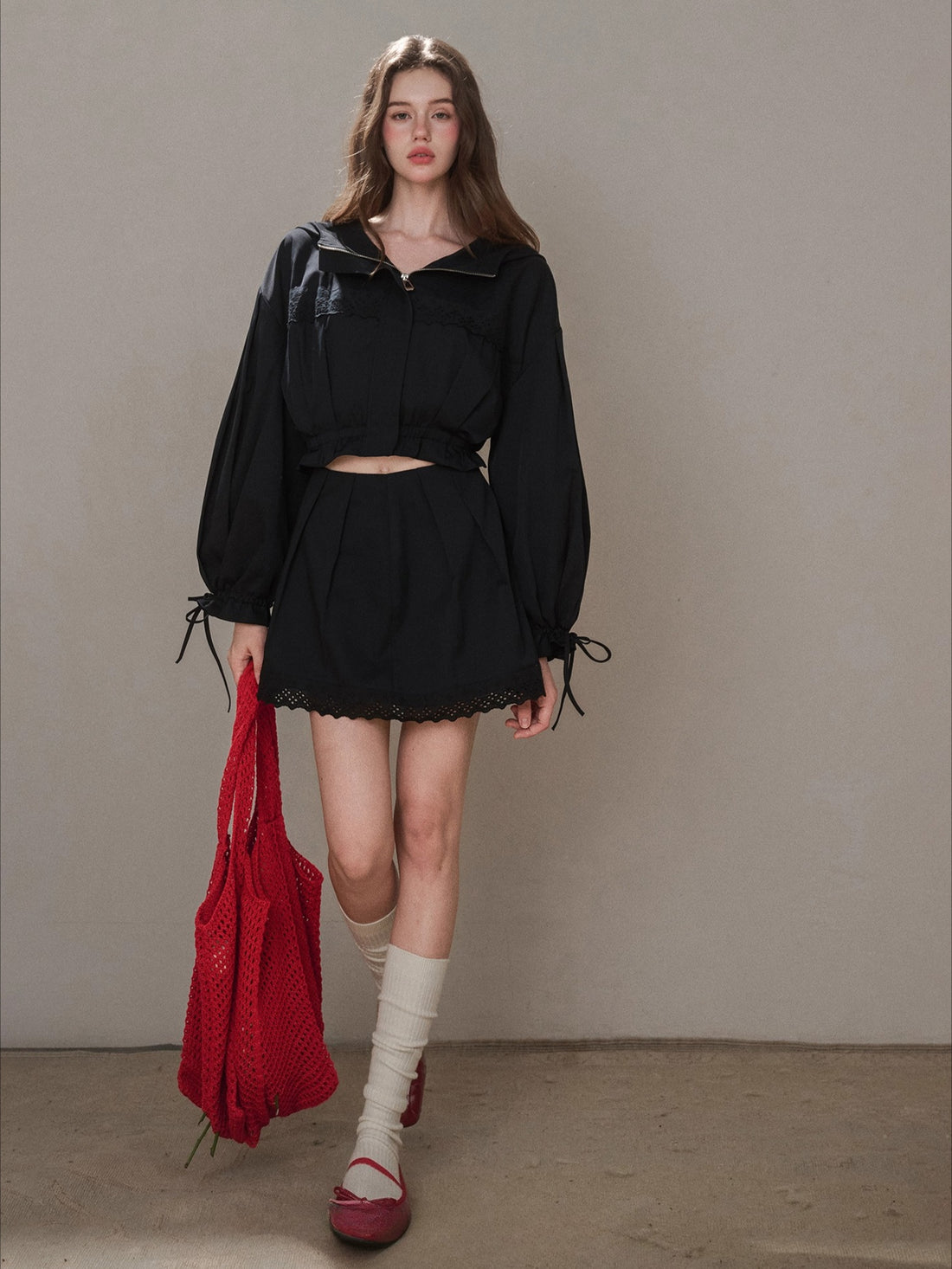 “Reading Time” Cotton Trench &amp; Skirt Set