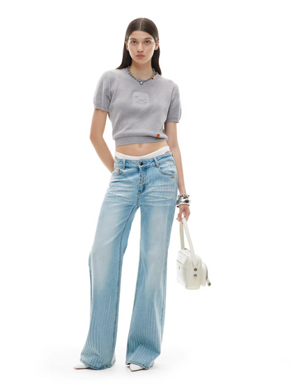 Low-Rise Straight-Leg Washed Denim Jeans
