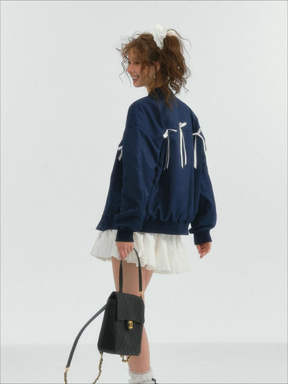 Bow Knot Badge Baseball Jacket