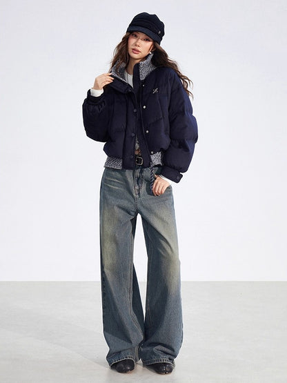 Wool-Blend Knit Spliced Down Jacket