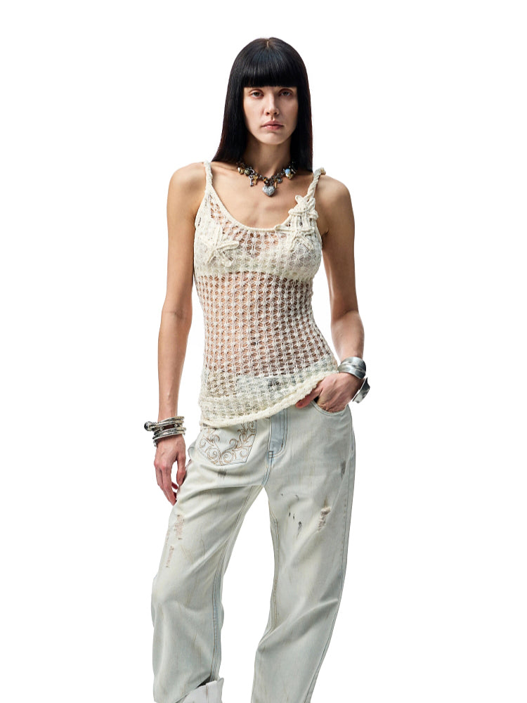 Hand-Crocheted Starfish Strappy Knotted Vest