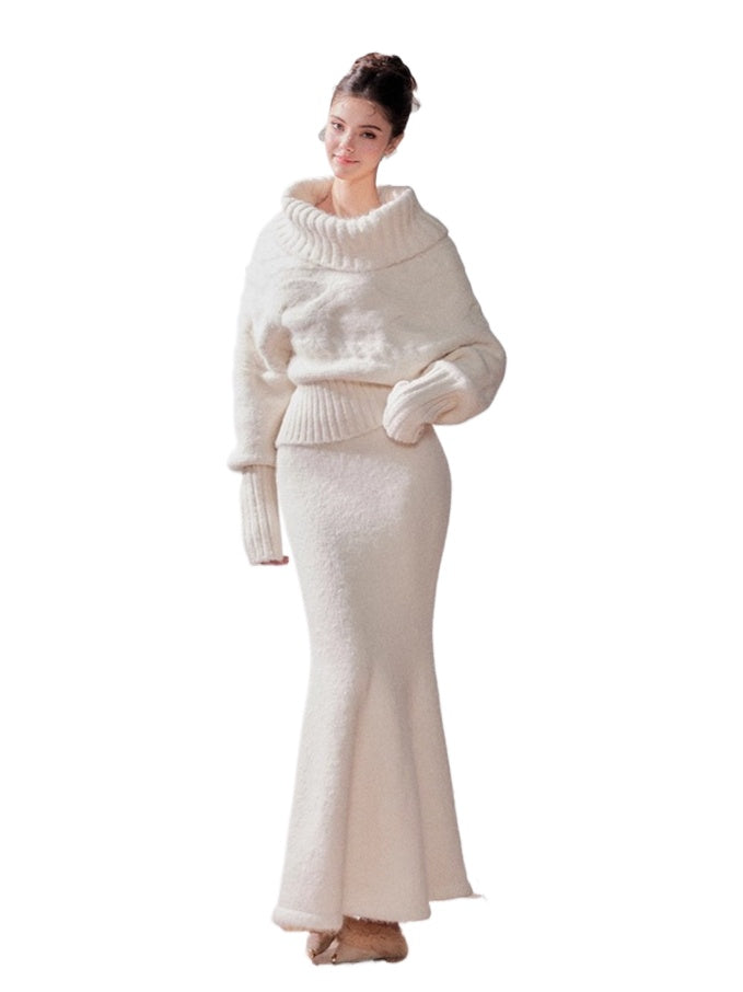 Glow Off-Shoulder Knit Sweater &amp; Mermaid Skirt Set