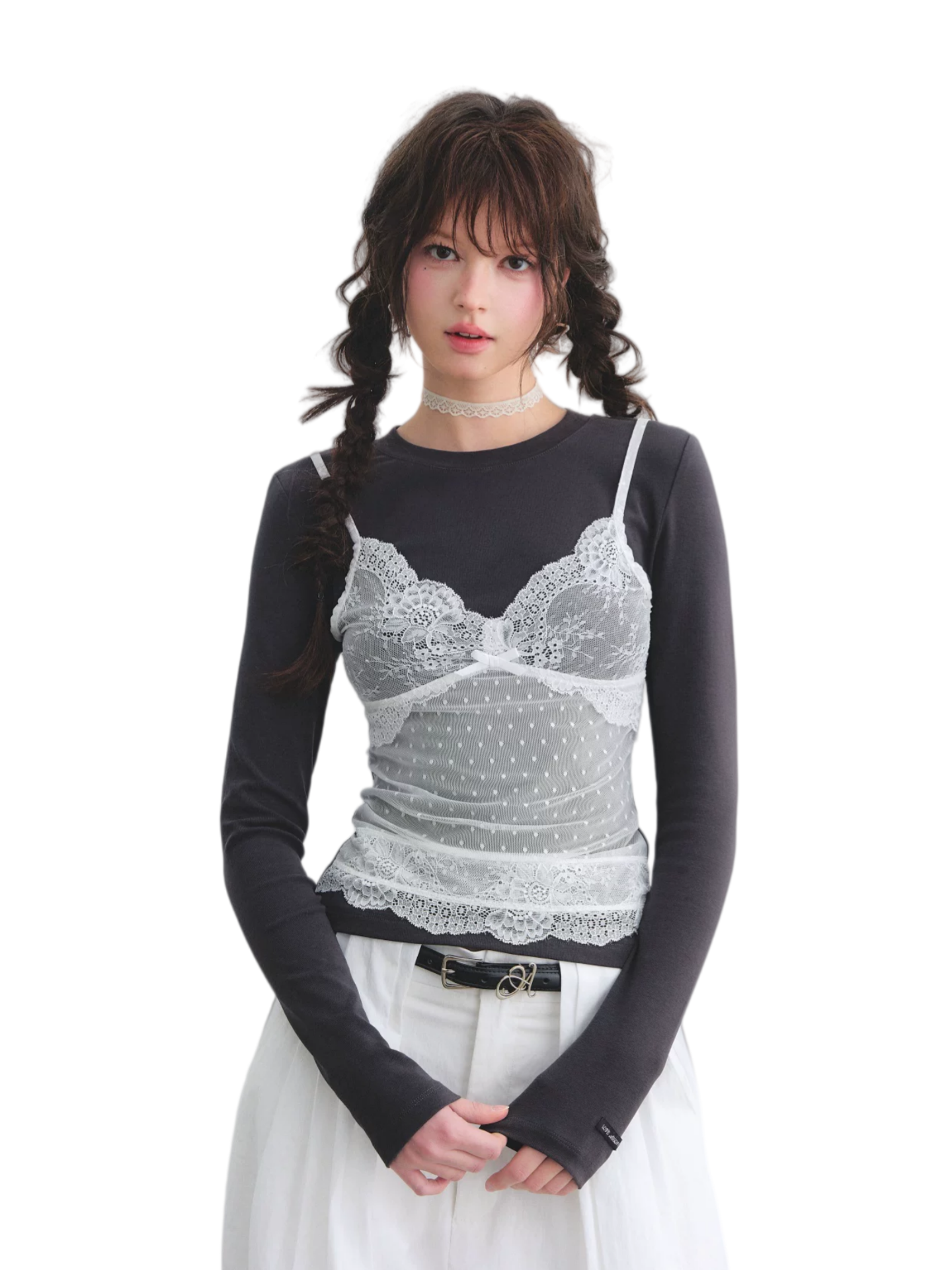 Lace Layered Illusion Long Sleeve T-Shirt