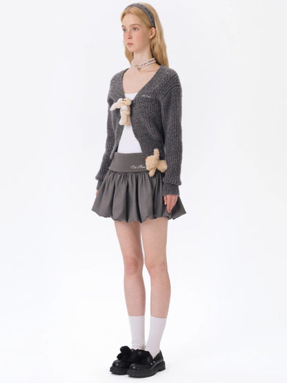Cuddle-Doll Fitted Knit V-Neck Cardigan