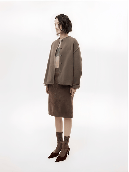 Wool-Blend Cropped Coat
