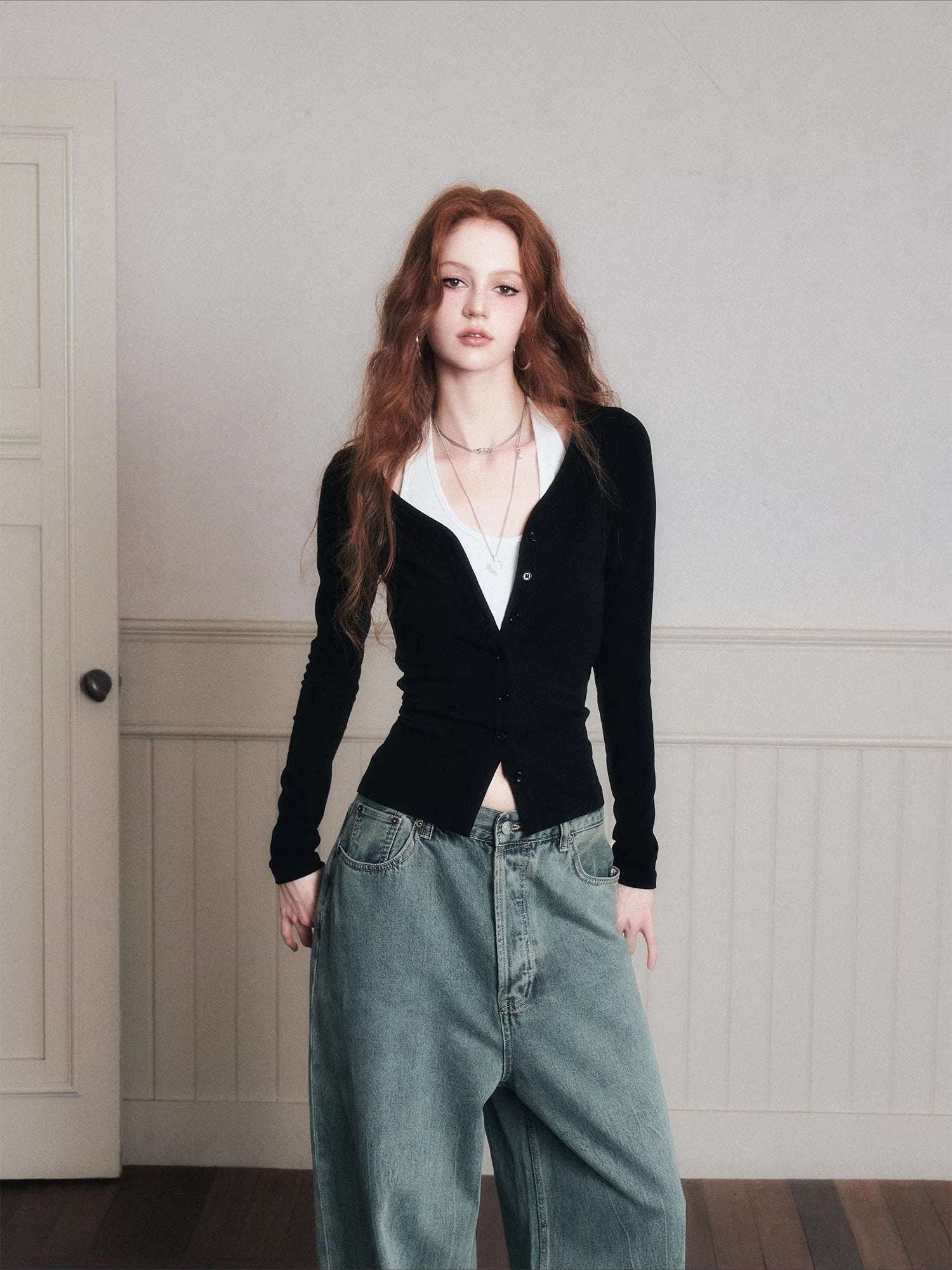 Layered Halter Camisole &amp; Knit Cardigan Set