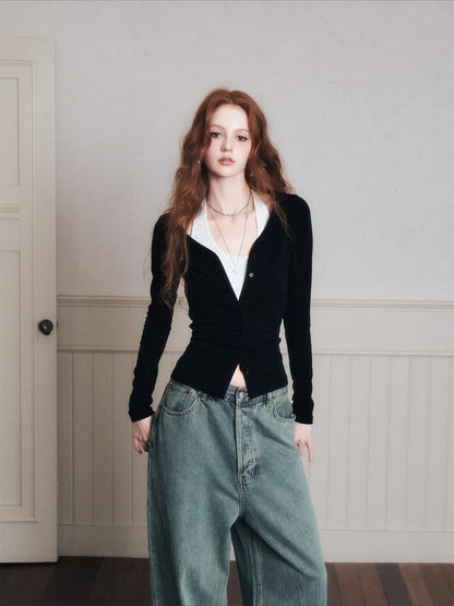 Layered Halter Camisole &amp; Knit Cardigan Set