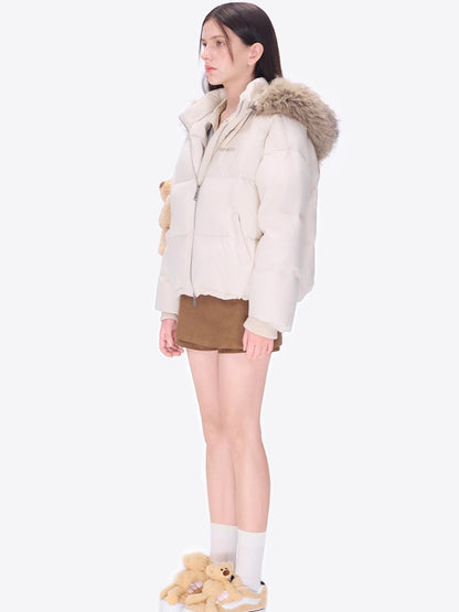 Detachable Fur Collar Hooded Down Jacket