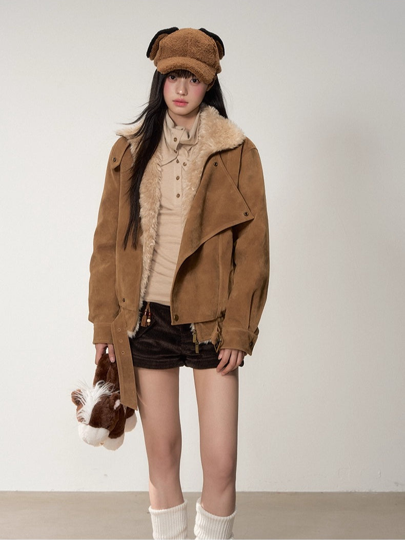 Original Suede Shearling Moto Oversized Lapel Jacket