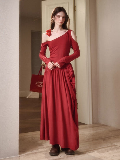 Berry Glaze Off-Shoulder Knit Maxi Dress