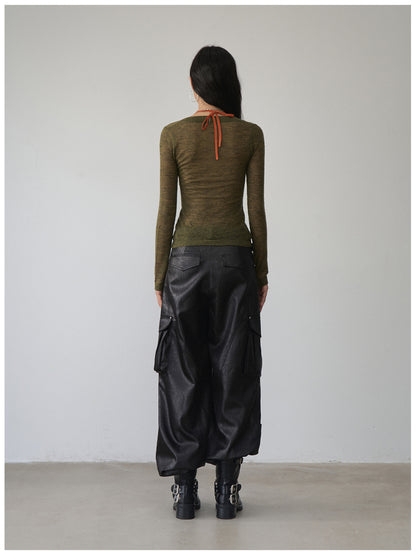 Fake Two-Piece Halter V-Neck Knit Sweater - CHINASQUAD