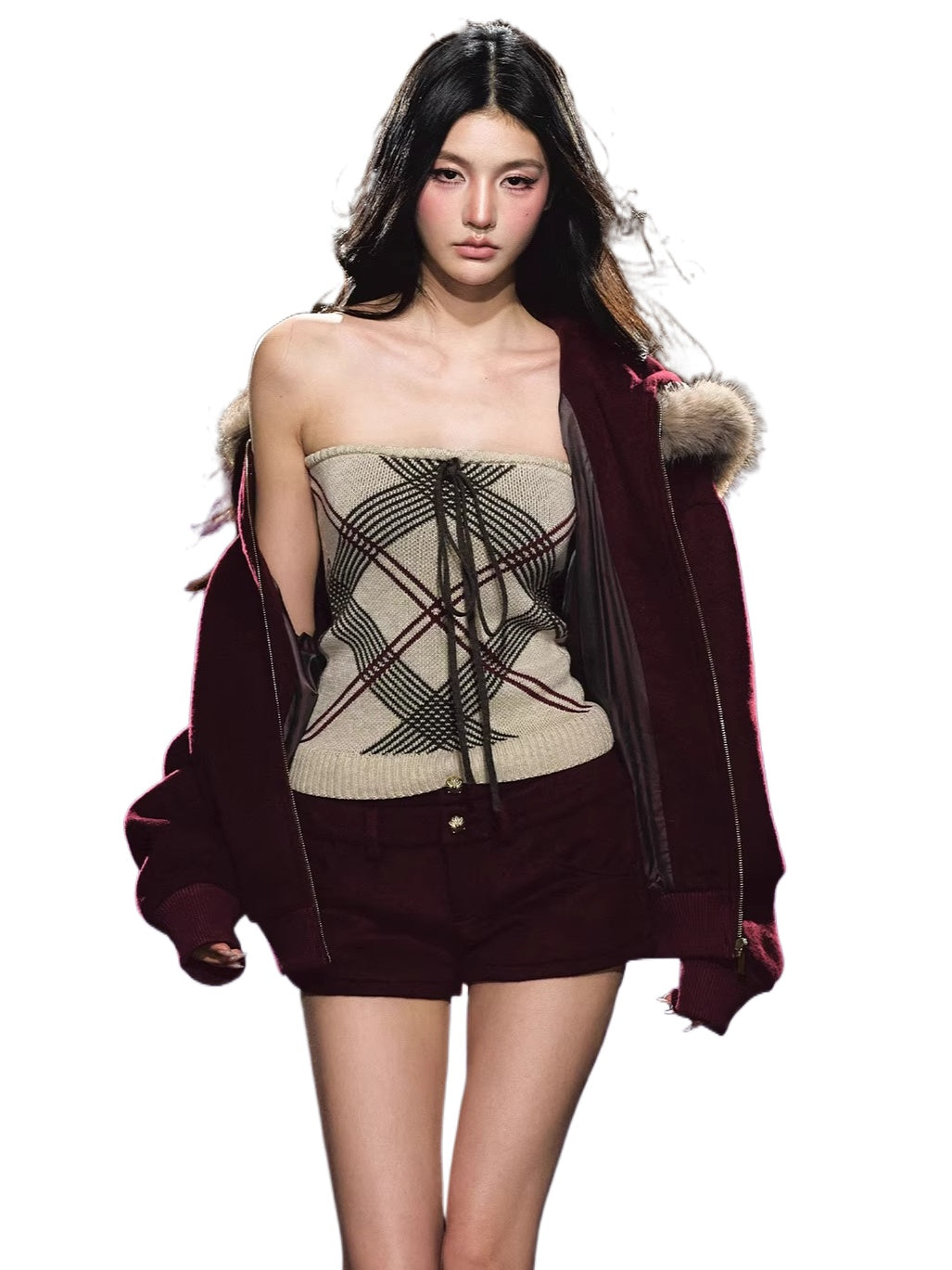 Wool-Blend Heart Yarn Cropped Knit Tube Top