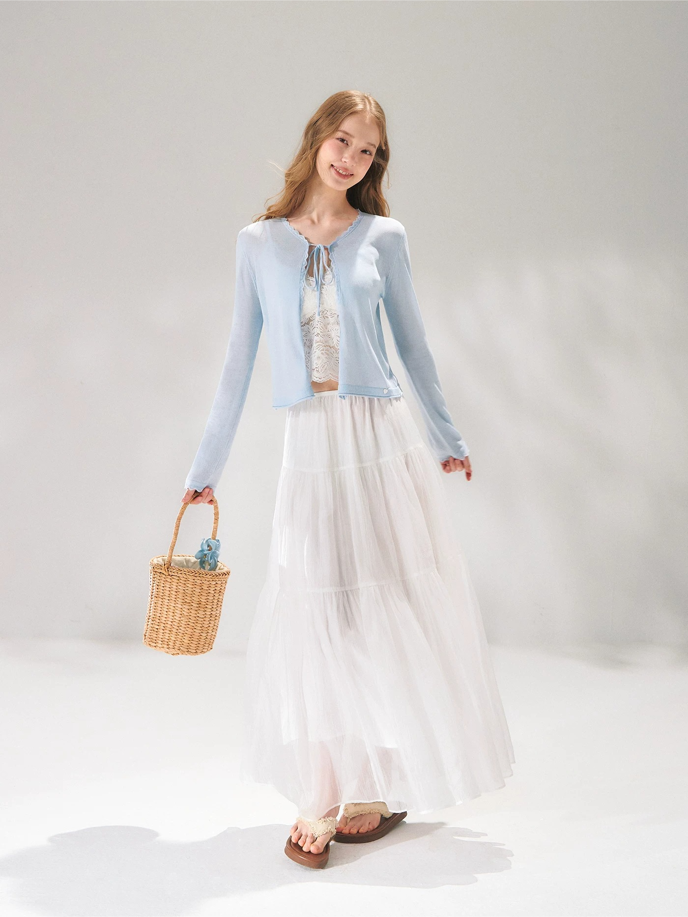 Pearlescent Textured Tiered A-Line Midi Skirt