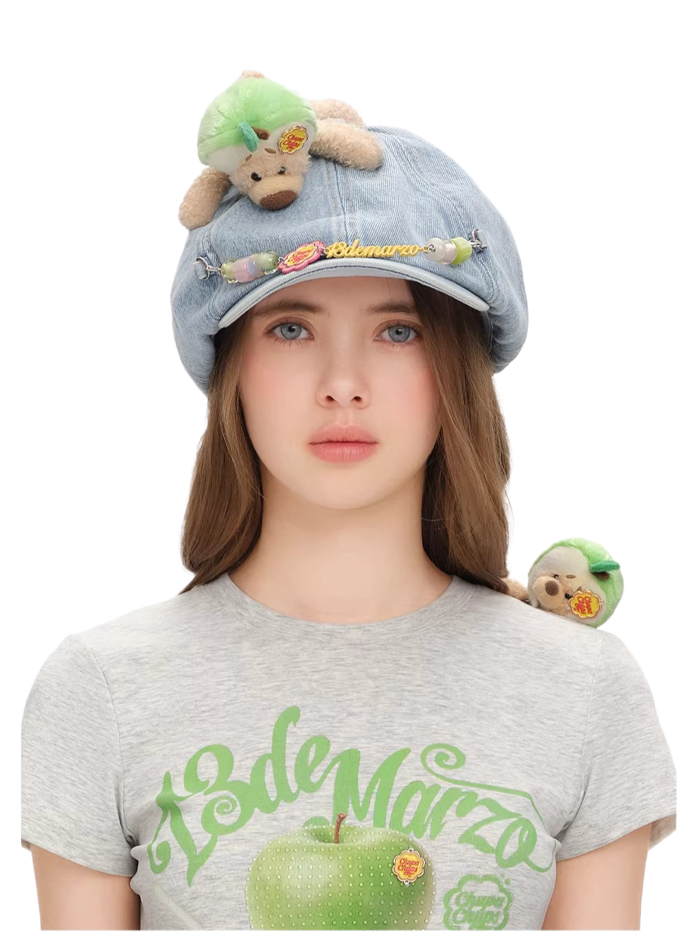 Chupa Chups Chain Detail Denim Beret