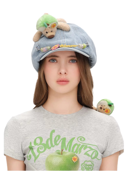 Chupa Chups Chain Detail Denim Beret