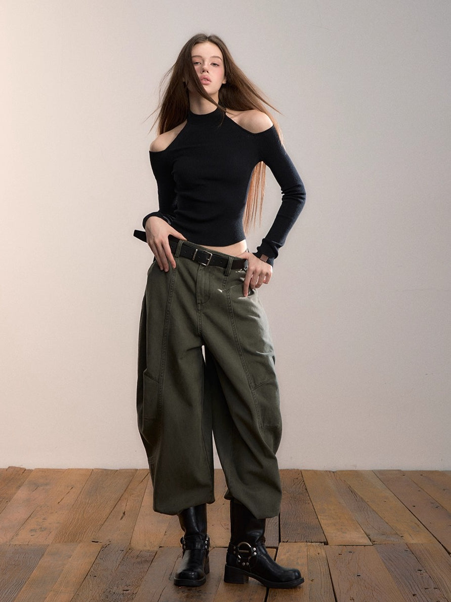 Army Green Relaxed Wide-Leg Pants