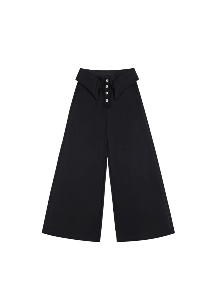 Double-Layer Collar Wide-Leg Pants In Black