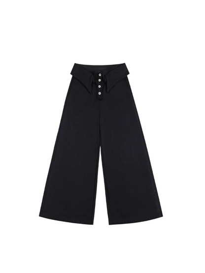 Double-Layer Collar Wide-Leg Pants In Black
