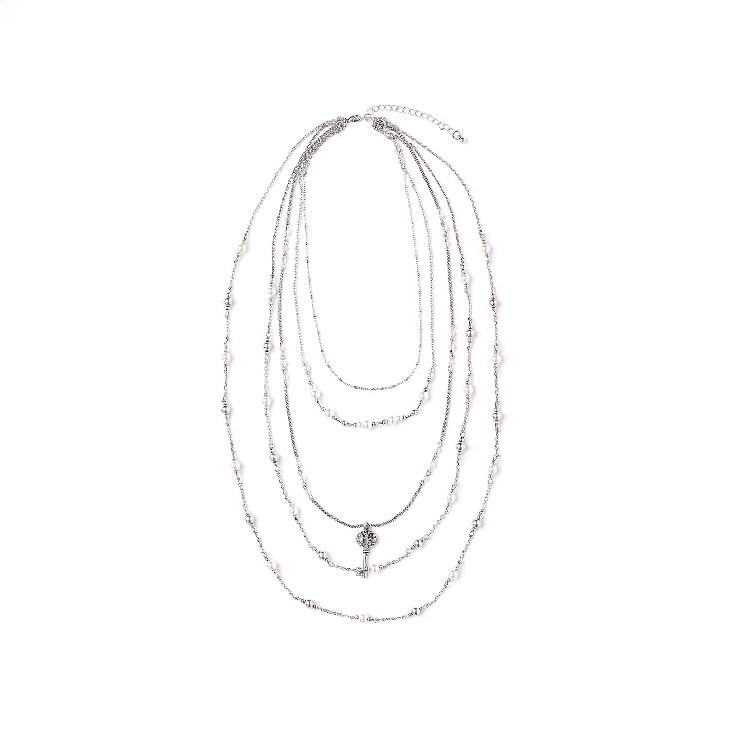 Layered Pearl Chain Statement Necklace