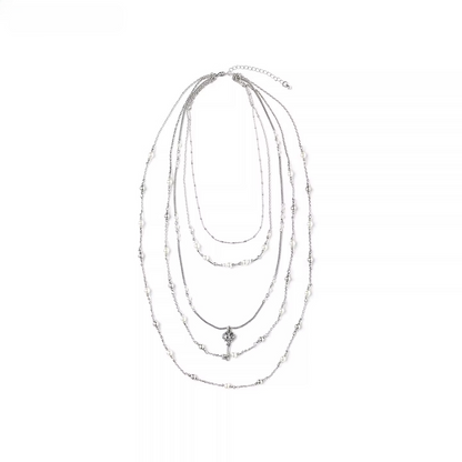 Layered Pearl Chain Statement Necklace