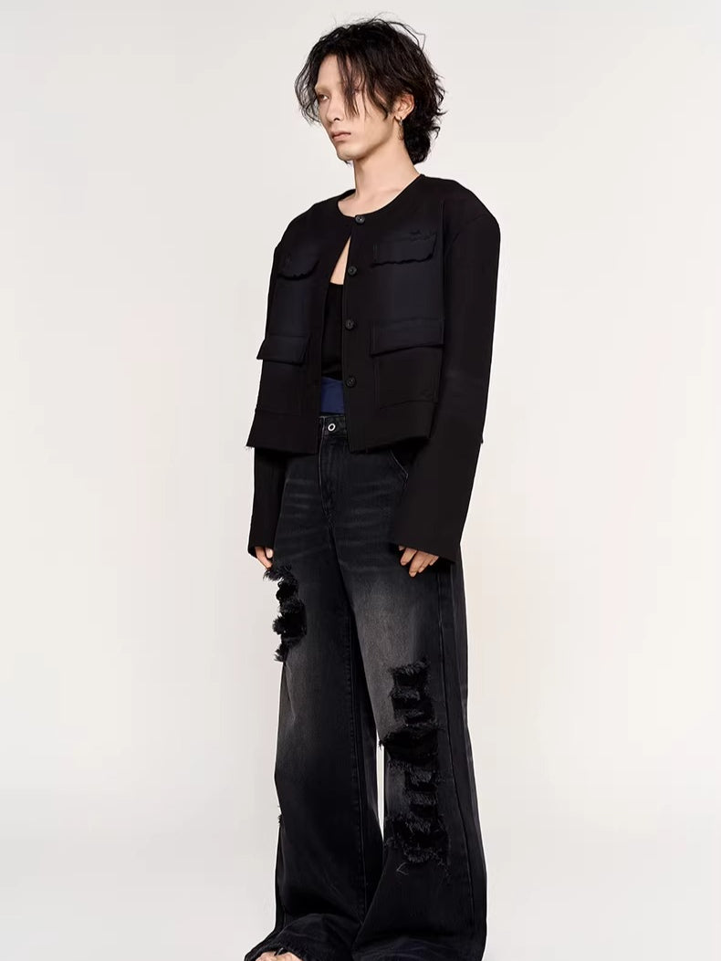 Black-Whisker Straight-Leg Denim Jeans