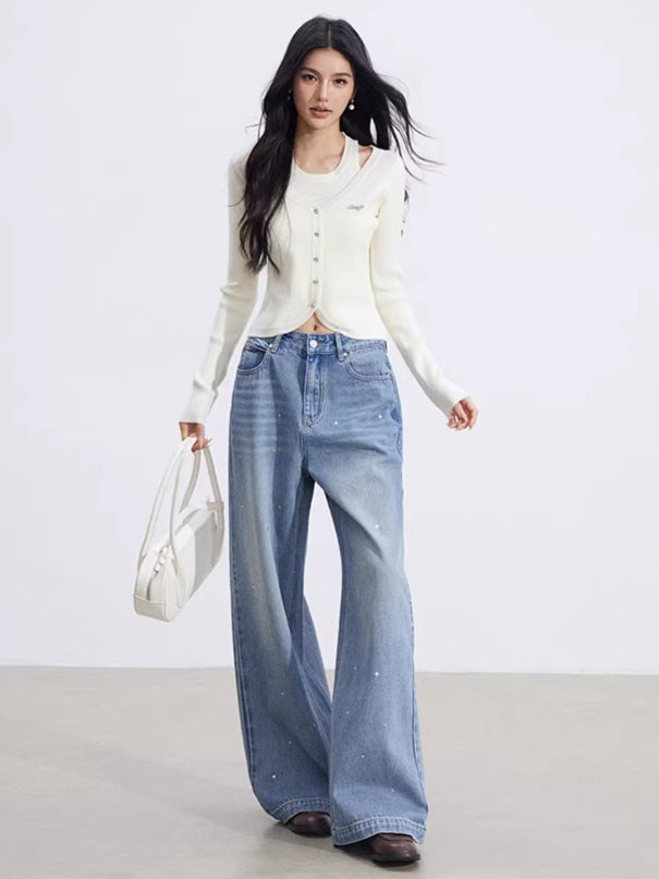 Heart Stud Wide-Leg Jeans