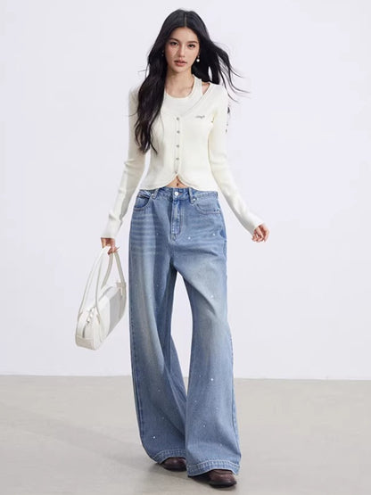 Heart Stud Wide-Leg Jeans