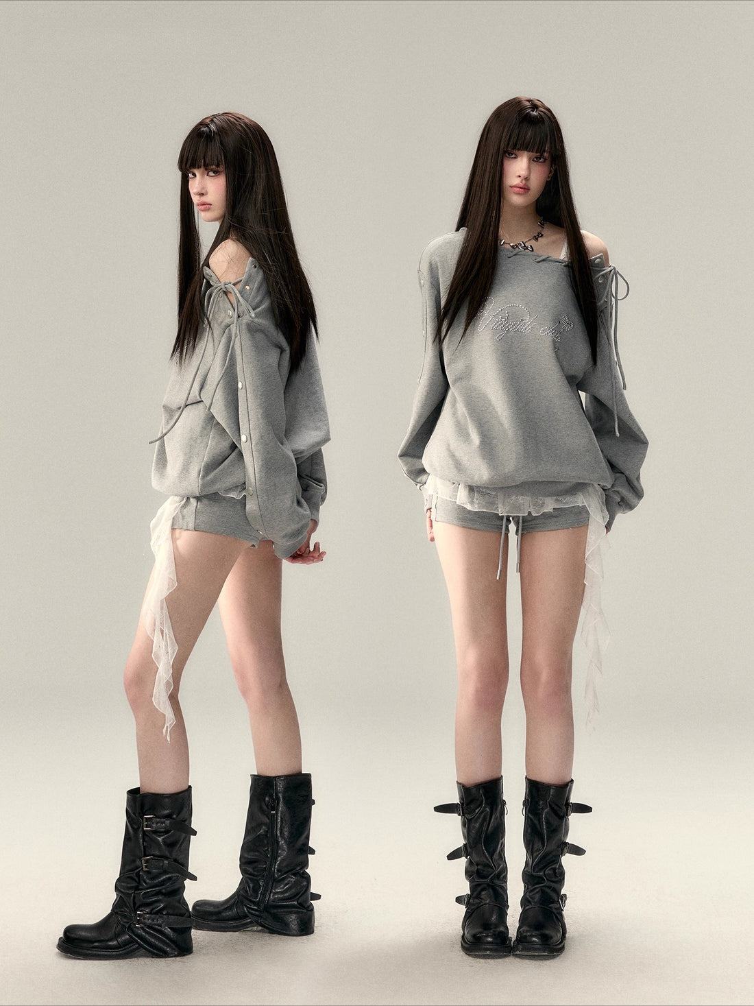 Button-Off-Shoulder Sweatshirt