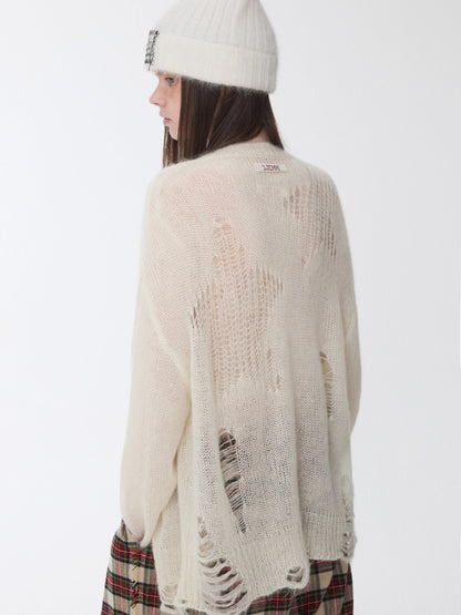 Mohair Star Cutout Slouchy Knit Cardigan