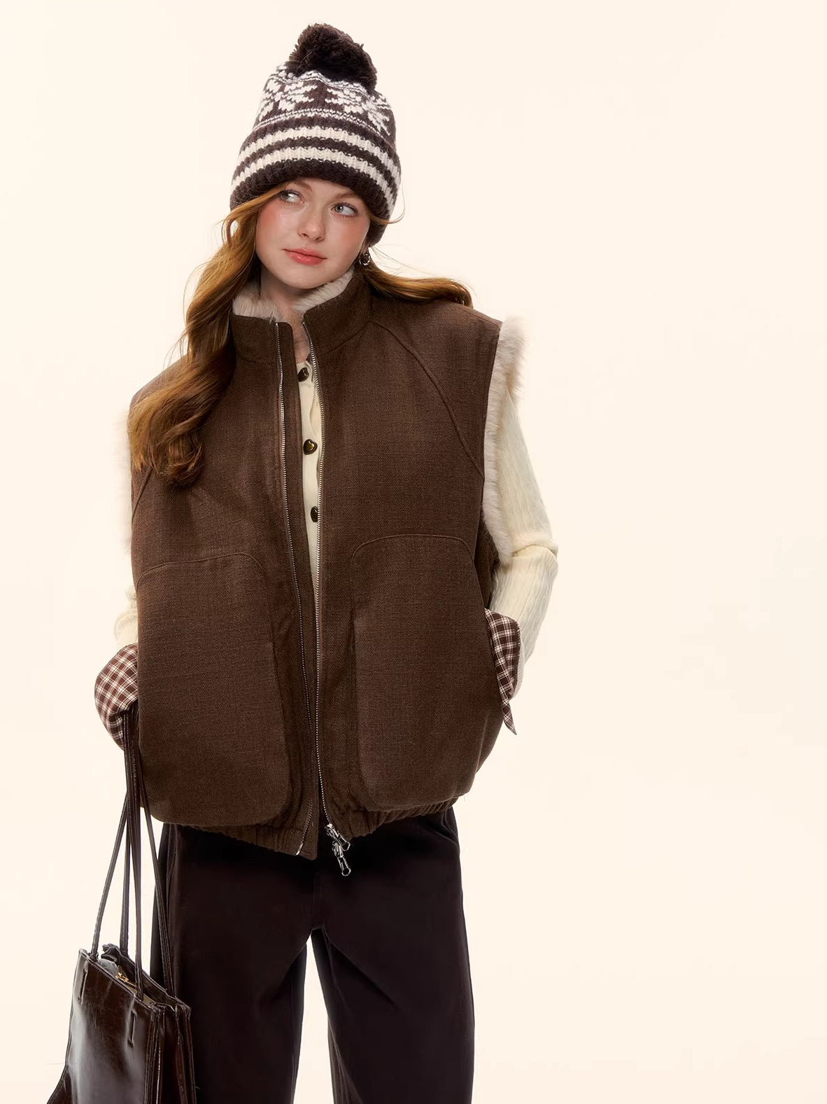 Vintage Reversible Wool-Blend Faux Fur Vest