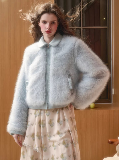 Faux Leather Peter Pan Collar Jacket