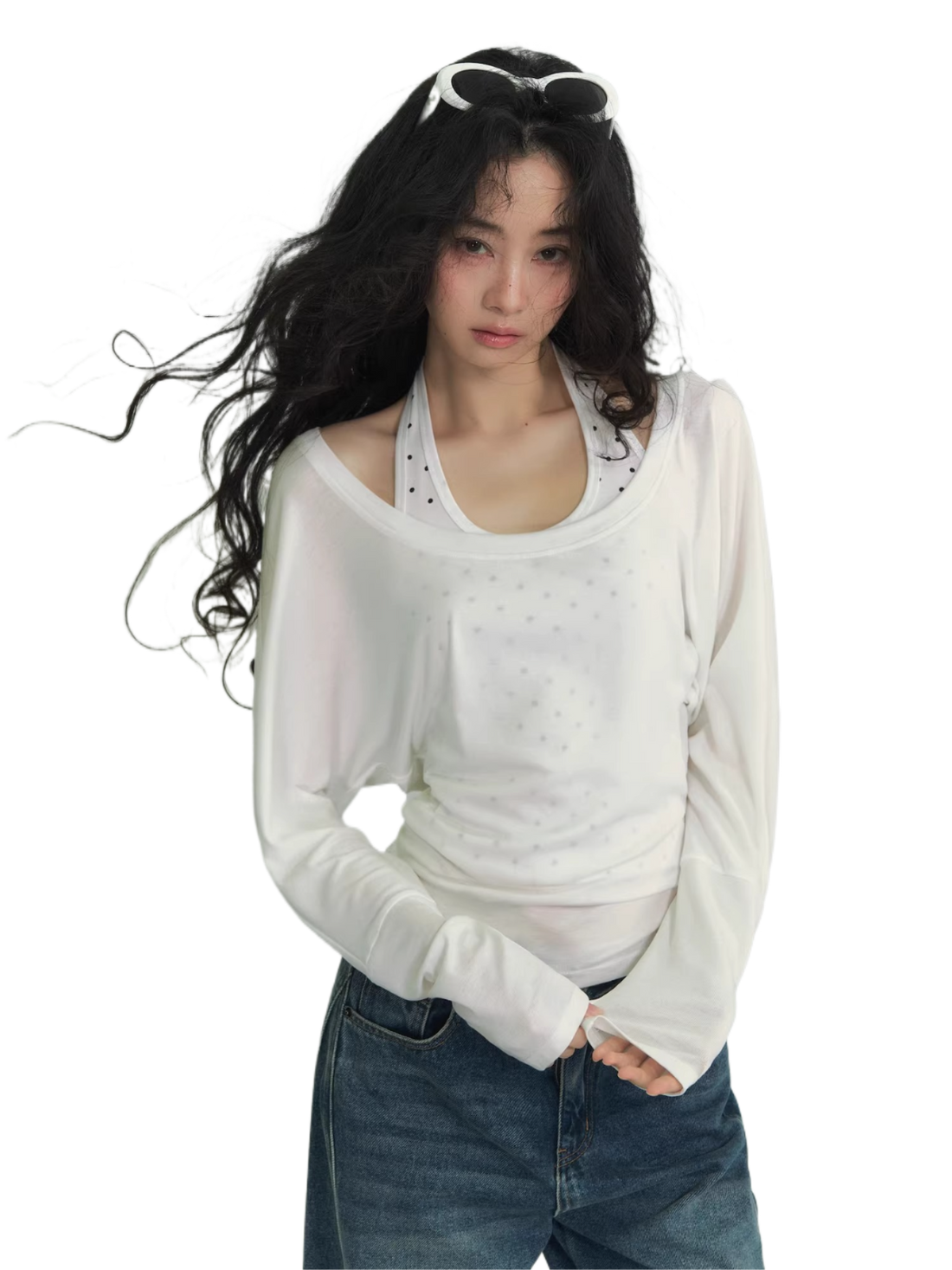 Sheer Polka Dot Layered Two-Piece T-Shirt Set